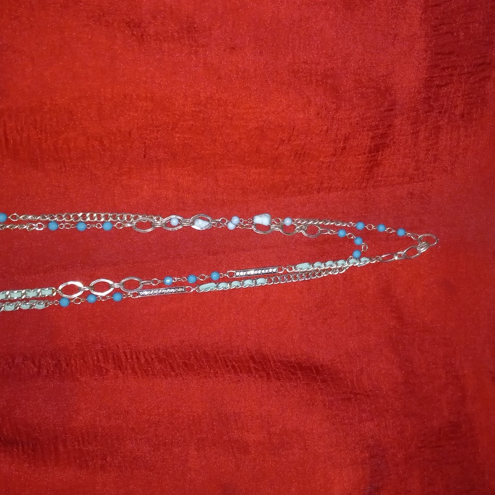 32 inch double layered necklace with turquoise stones, turquoise colored beads